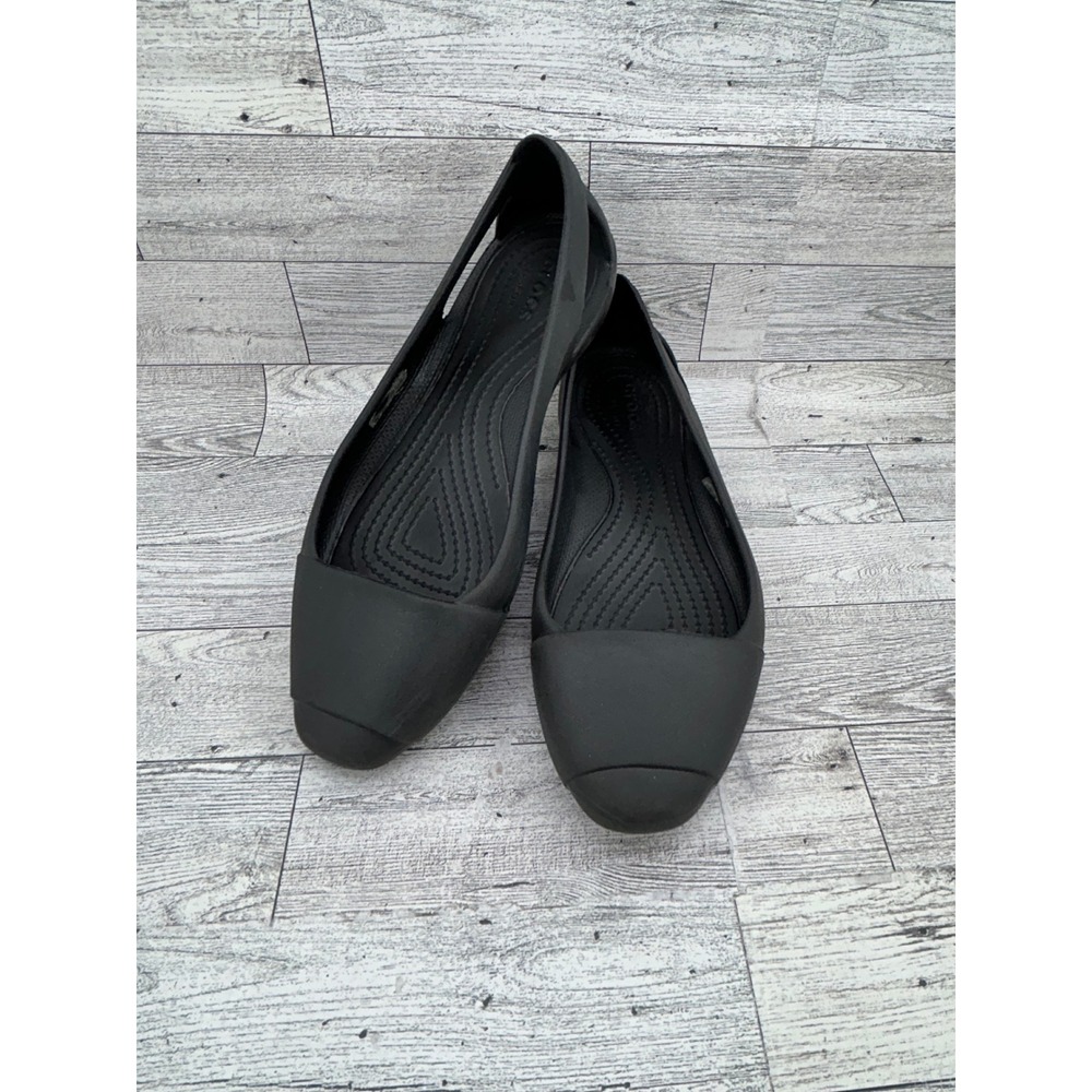 Crocs Rio Flat Women Size 6 Black Pointed Toe Cutout Ballet Flats 201382-060